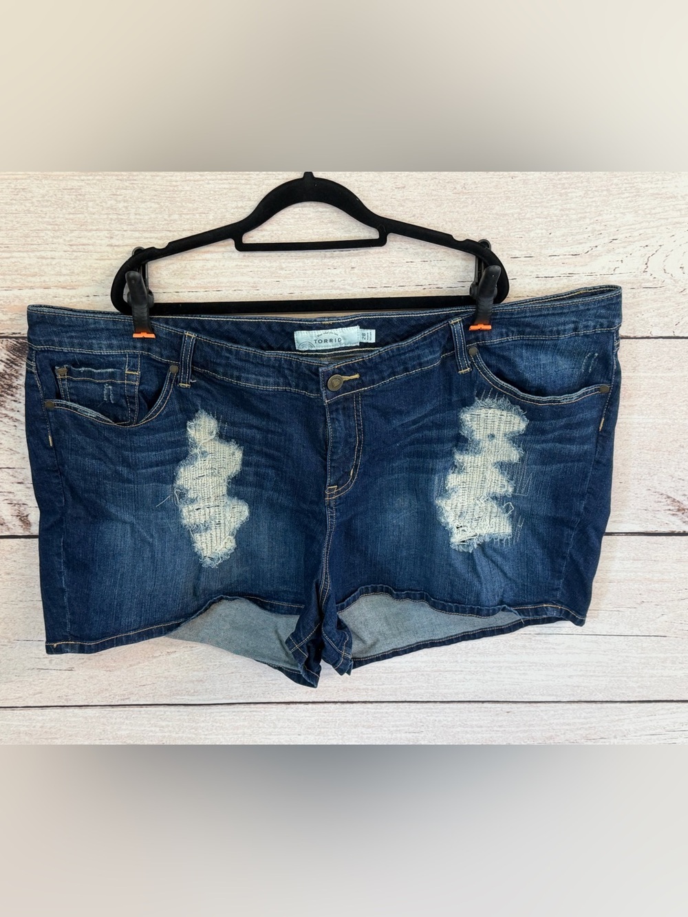 Torrid Dark Blue Distressed Denim Shorts